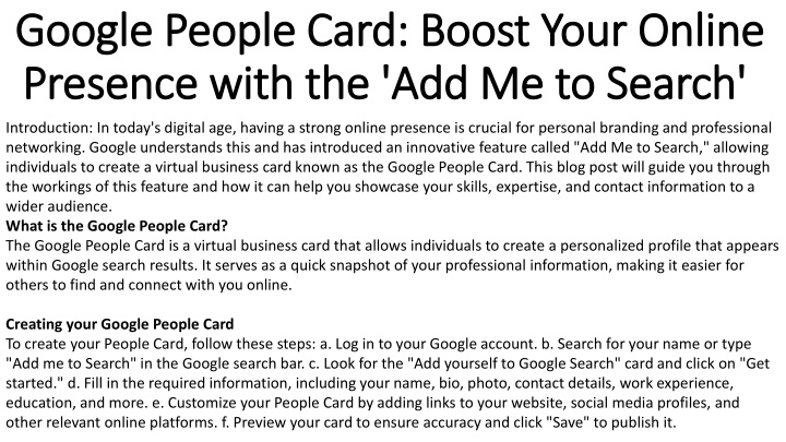 google people card boost your online presence with the add me to search