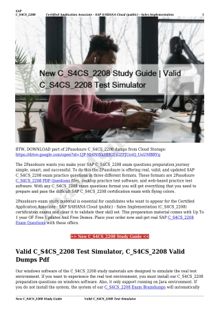 New C_S4CS_2208 Study Guide | Valid C_S4CS_2208 Test Simulator