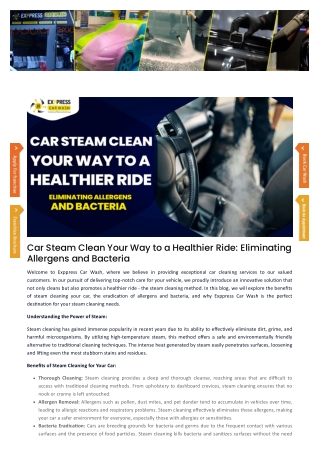 Car Steam Clean Your Way to a Healthier Ride: Eliminating Allergens and Bacteria