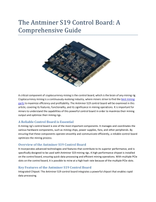 The Antminer S19 Control Board A Comprehensive Guide