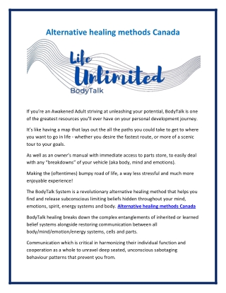 alternative healing methods canada