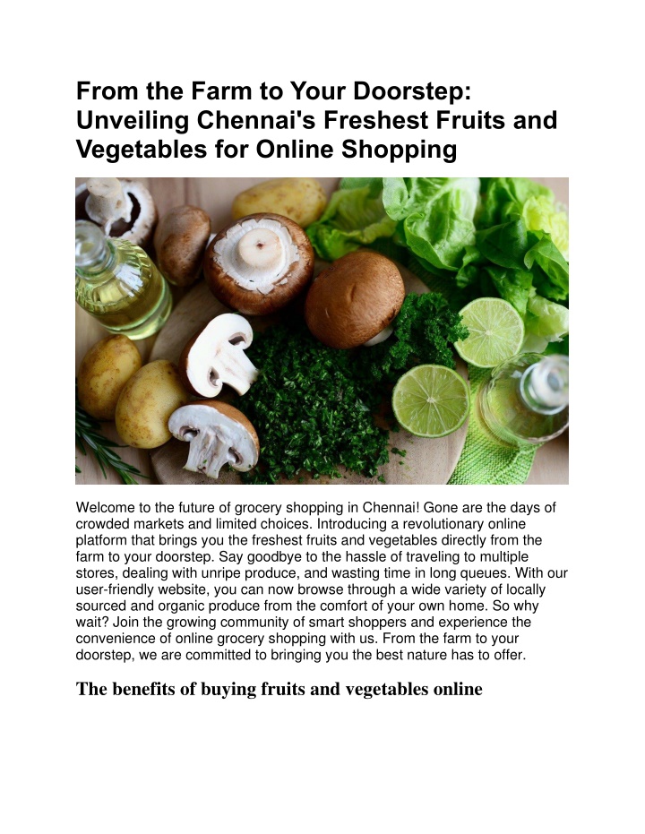 from the farm to your doorstep unveiling chennai