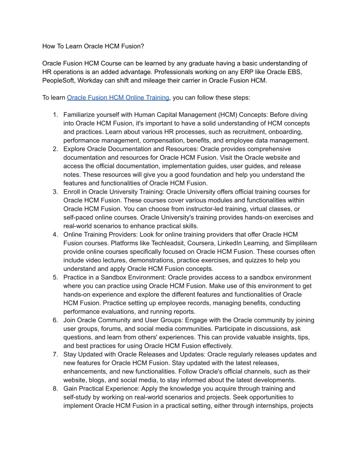how to learn oracle hcm fusion