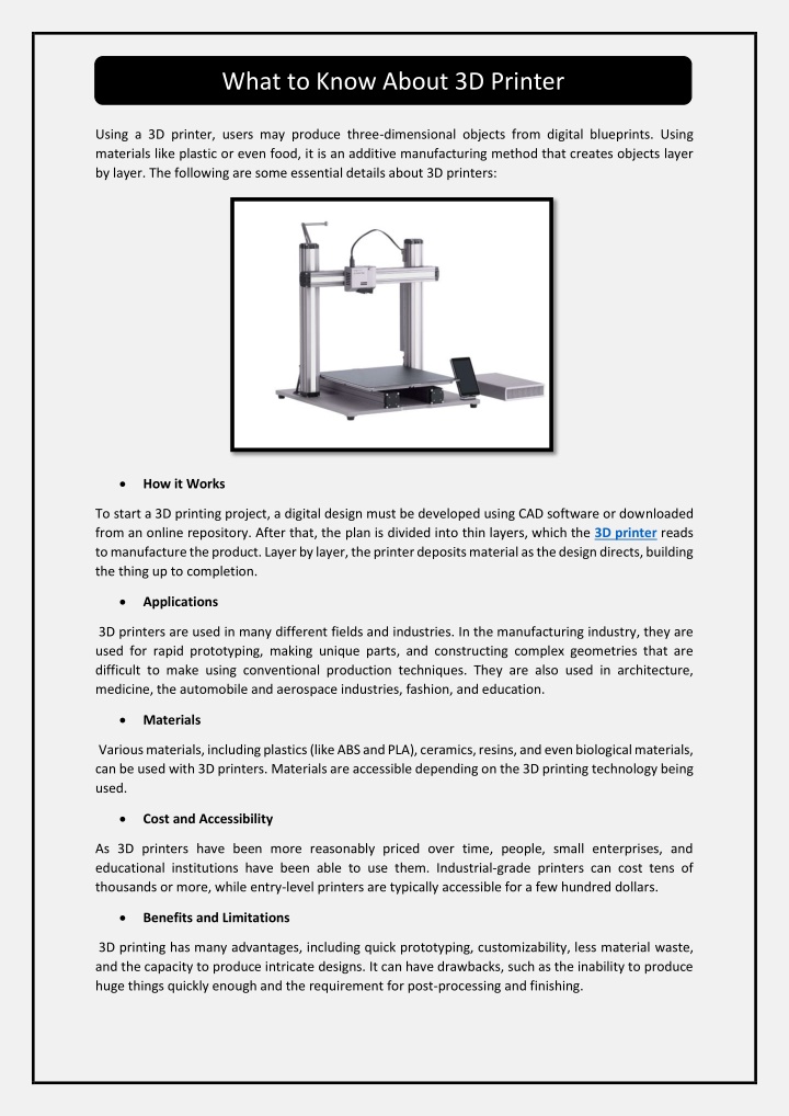 what to know about 3d printer