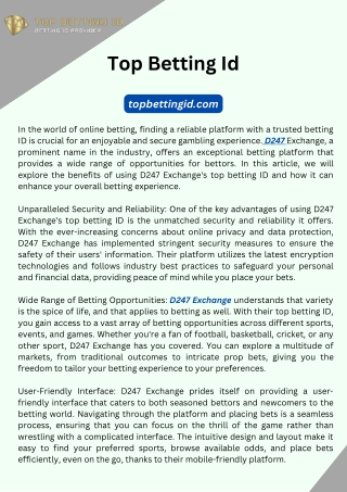 Thrill of Betting with D247 Exchange's Top Betting ID