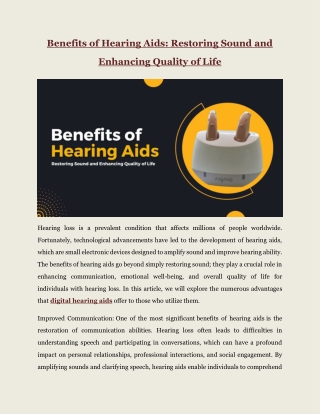 Benefits of Hearing Aids