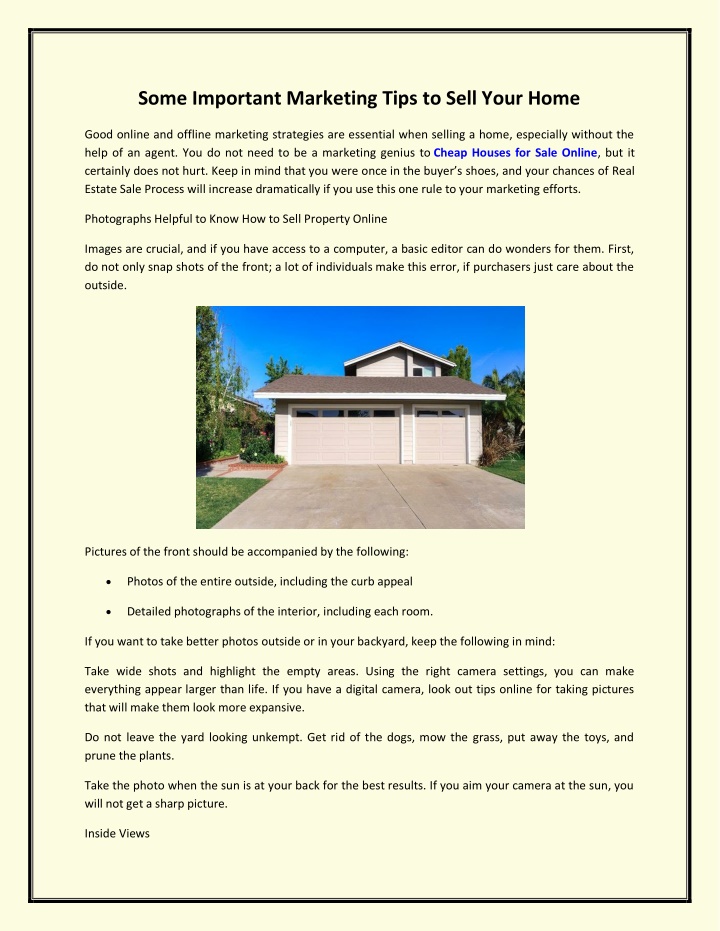 some important marketing tips to sell your home
