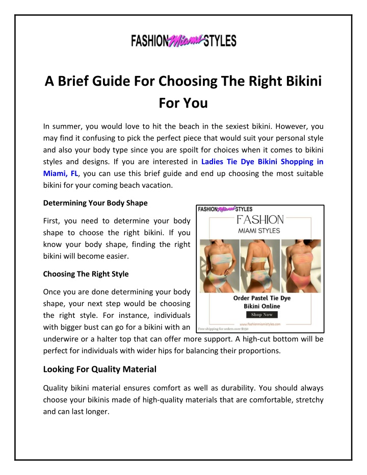 a brief guide for choosing the right bikini
