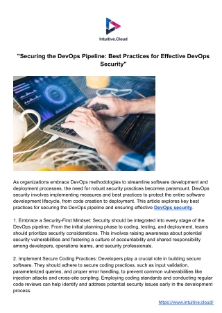"Securing the DevOps Pipeline: Best Practices for Effective DevOps Security"