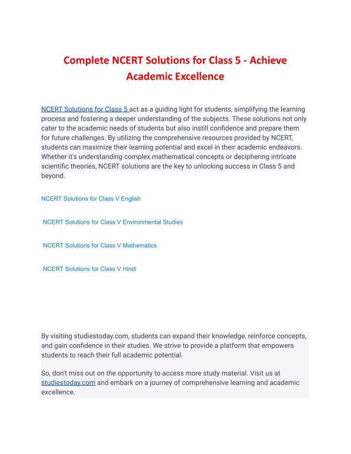 complete ncert solutions for class 5 achieve