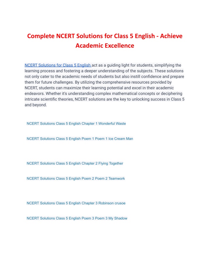 complete ncert solutions for class 5 english
