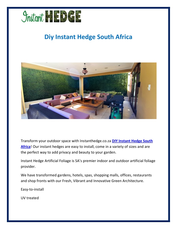 diy instant hedge south africa