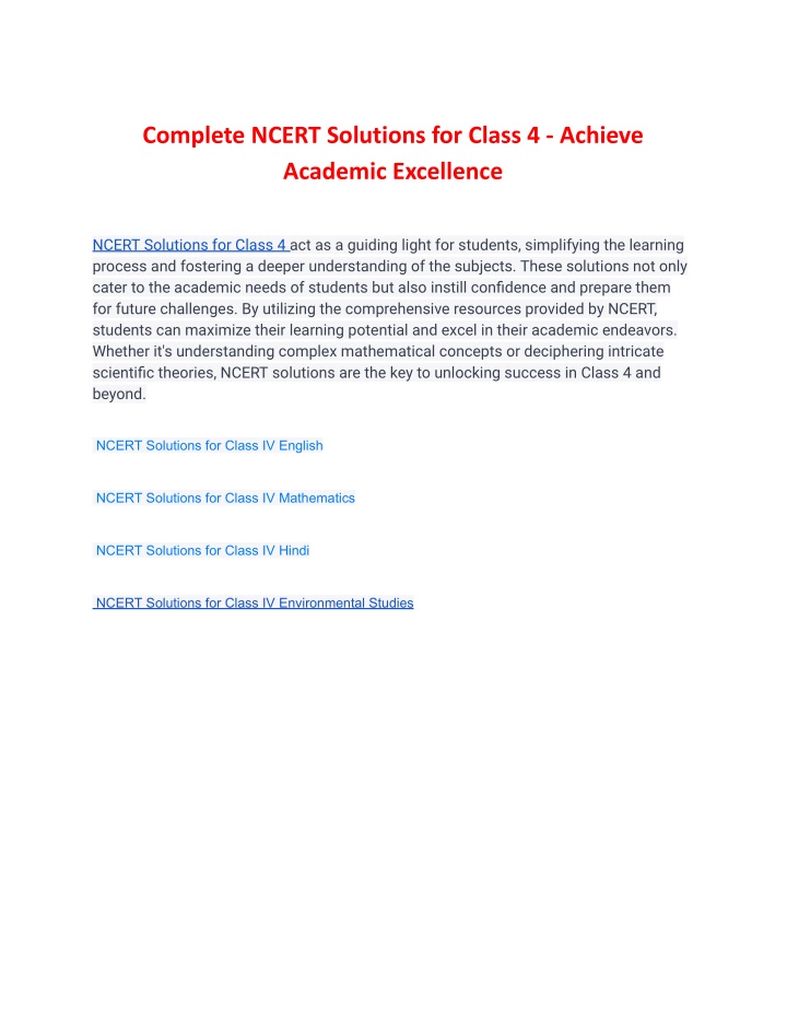 complete ncert solutions for class 4 achieve