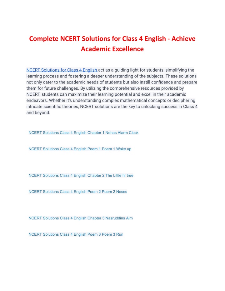 complete ncert solutions for class 4 english