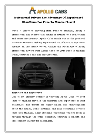 Professional Drivers The Advantage Of Experienced Chauffeurs For Pune To Mumbai Travel