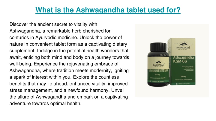 what is the ashwagandha tablet used for