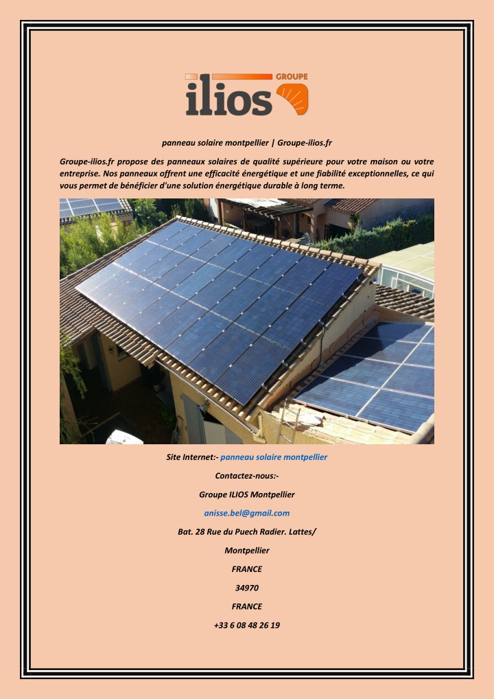 panneau solaire montpellier groupe ilios fr