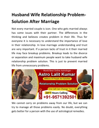 Husband Wife Relationship Problem -Solution After Marriage