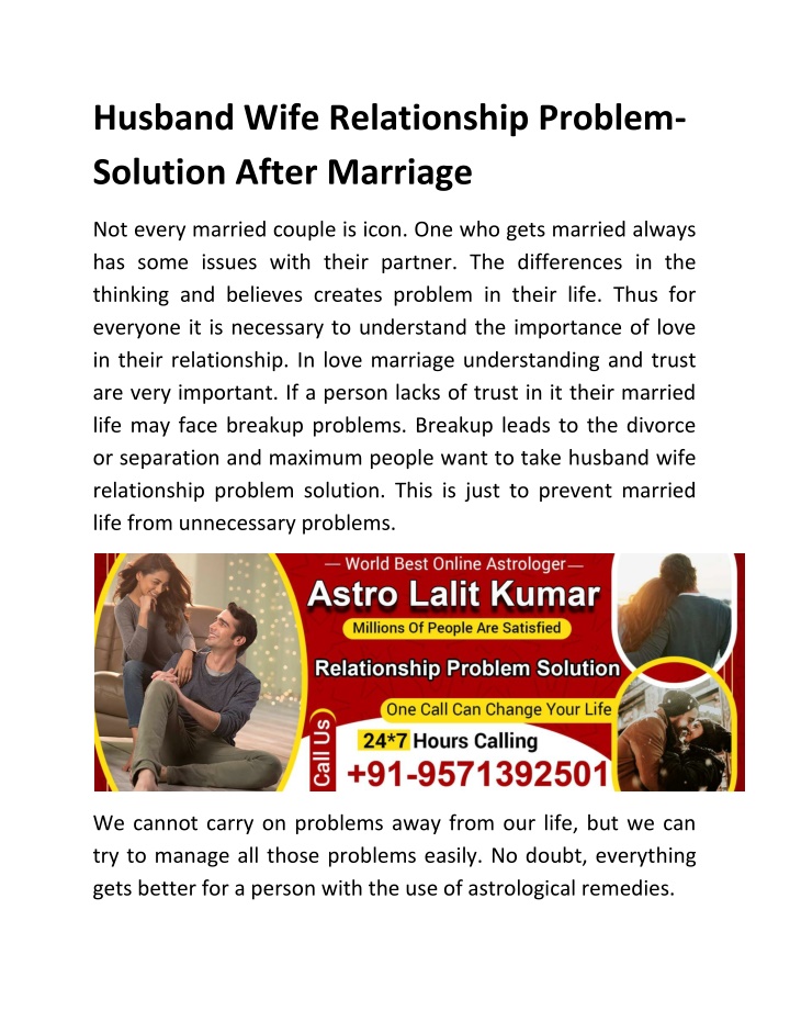 husband wife relationship problem solution after