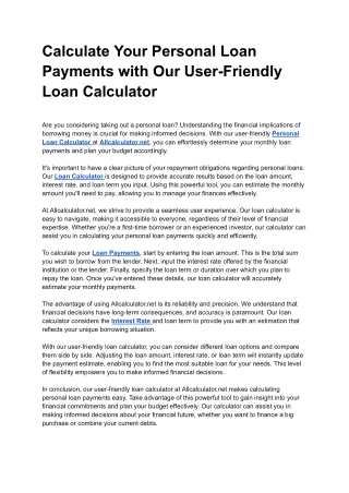 calculate your personal loan payments with