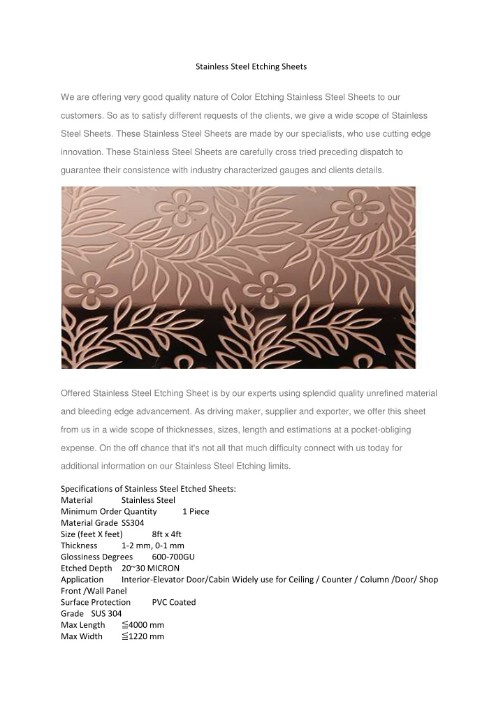 stainless steel etching sheets