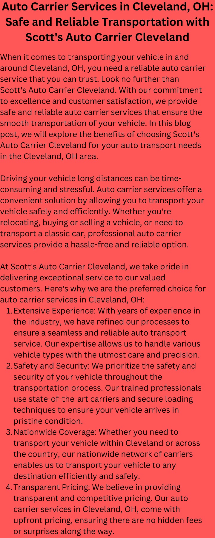 auto carrier services in cleveland oh safe