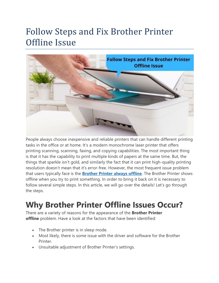 follow steps and fix brother printer offline issue