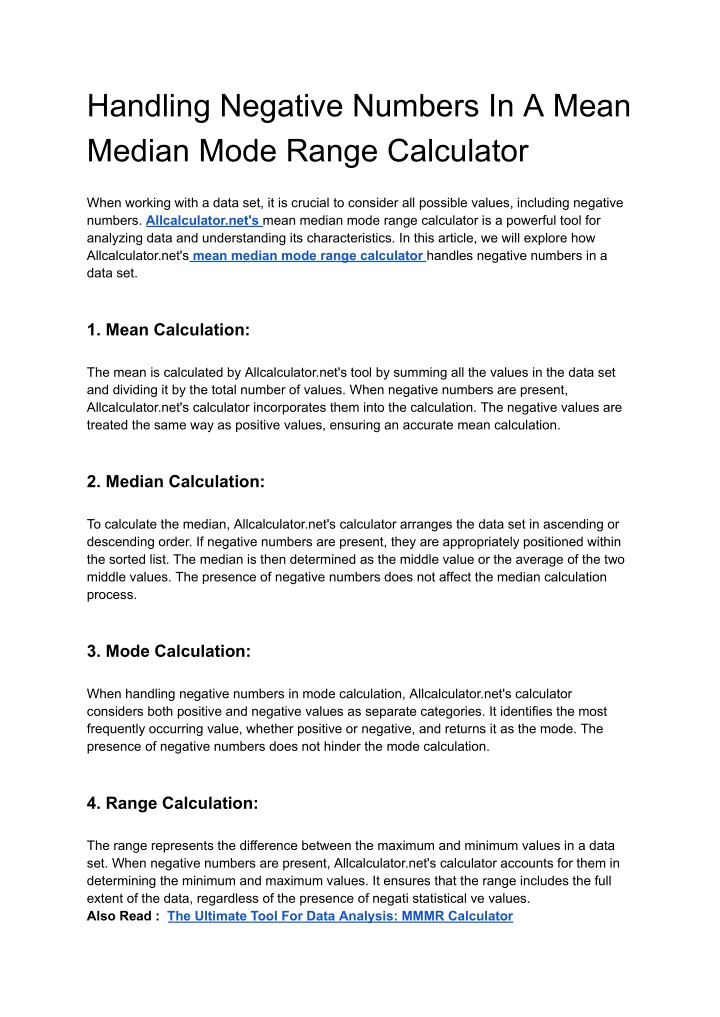 handling negative numbers in a mean median mode