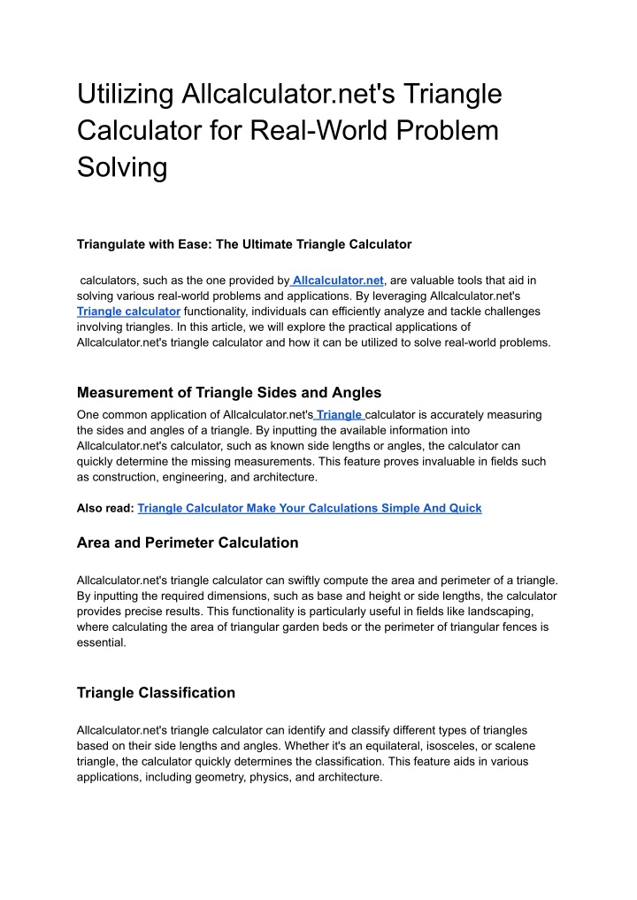 utilizing allcalculator net s triangle calculator