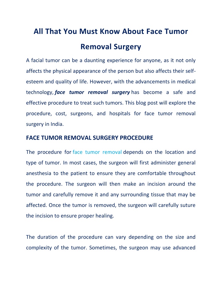 all that you must know about face tumor