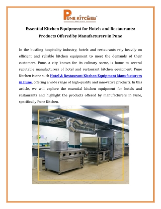 Essential Kitchen Equipment for Hotels and Restaurants Products Offered by Manufacturers in Pune