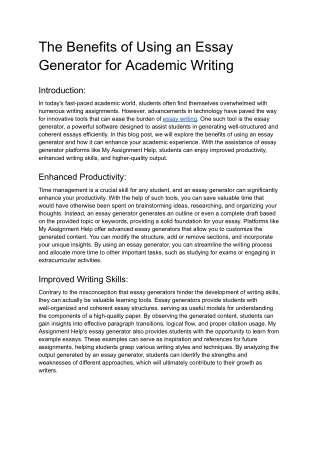 The Benefits of Using an Essay Generator for Academic Writing