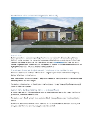 New Home Builders Adelaide new