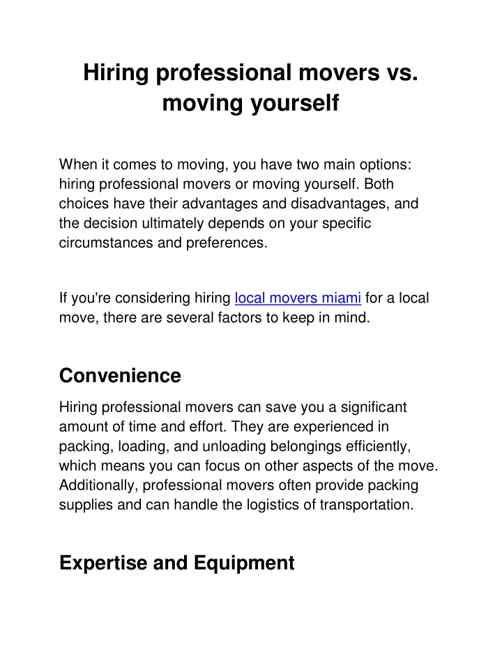 hiring professional movers vs moving yourself