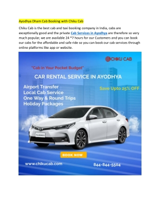 ayodhya dham cab booking with chiku cab