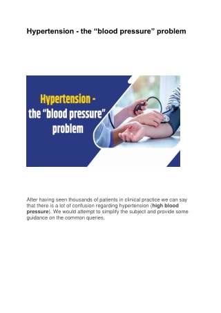 Hypertension - the “blood pressure” problem