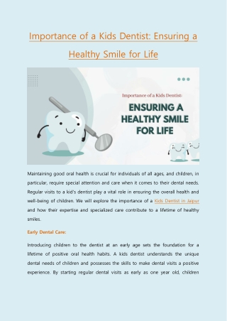 Importance of a Kids Dentist: Ensuring a Healthy Smile for Life