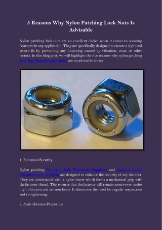 5 Reasons Why Nylon Patching Lock Nuts Is Advisable