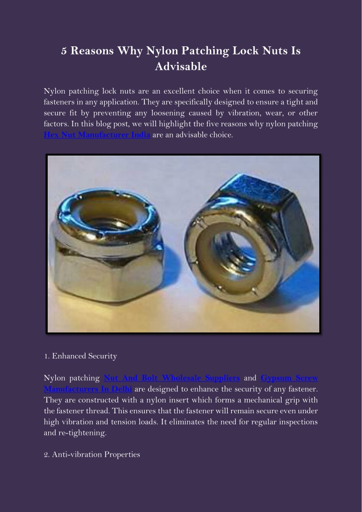 5 reasons why nylon patching lock nuts