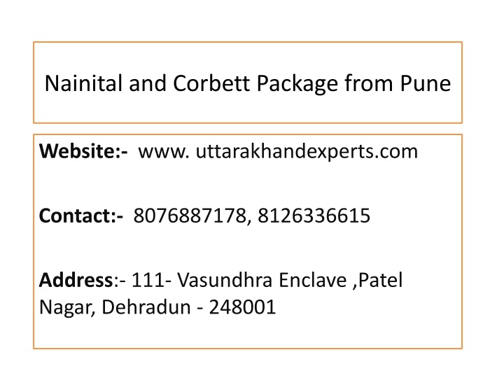 nainital and corbett package from pune