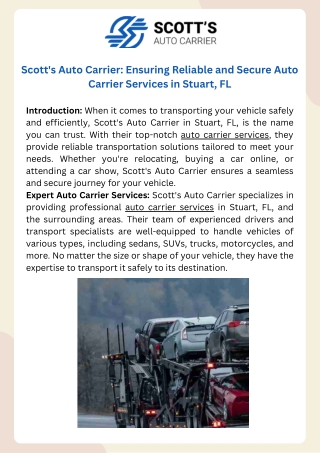 Scott's Auto Carrier Ensuring Reliable and Secure Auto Carrier Services in Stuart, FL