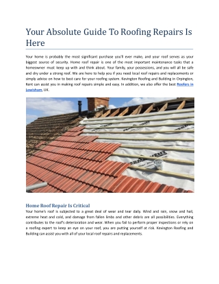 Your Absolute Guide To Roofing Repairs Is Here