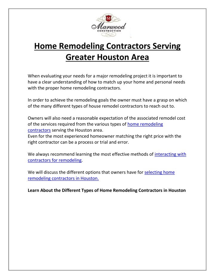 home remodeling contractors serving greater