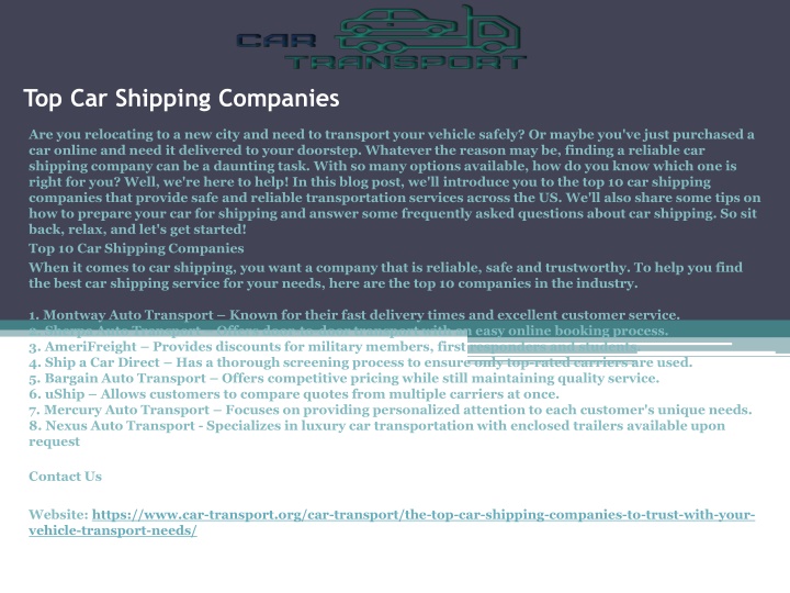 top car shipping companies