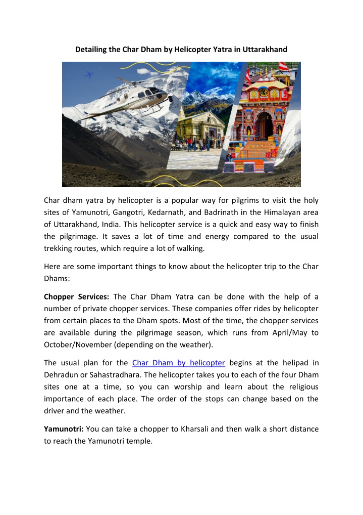 detailing the char dham by helicopter yatra