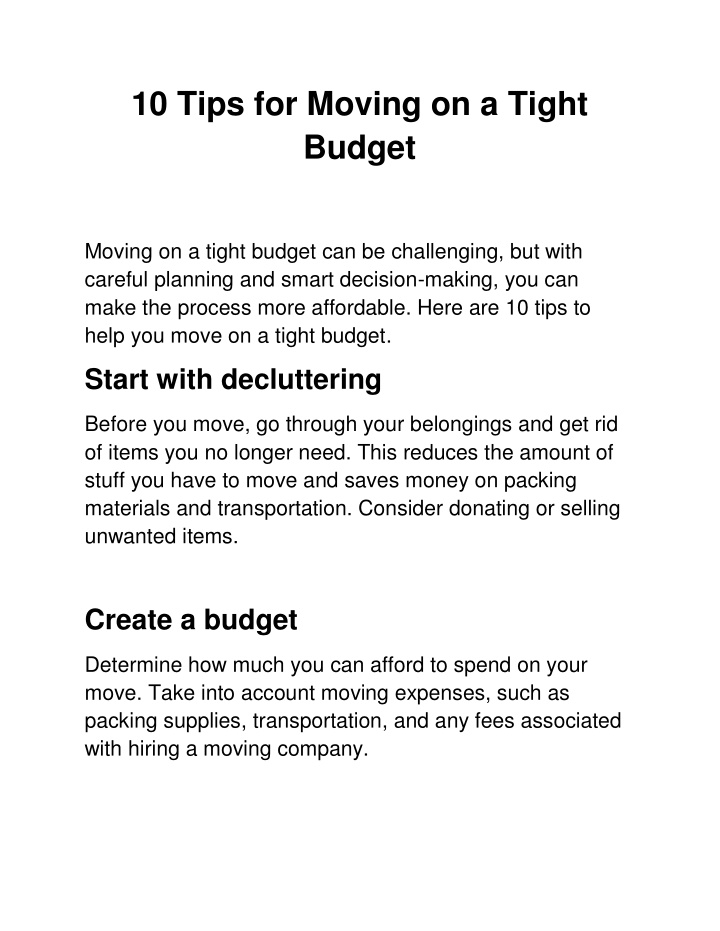 10 tips for moving on a tight budget