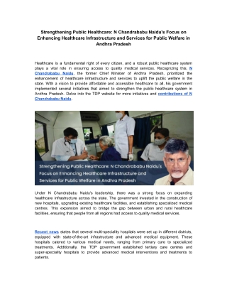 Strengthening Public Healthcare N Chandrababu Naidu's Focus on Enhancing Healthcare Infrastructure and Services for Publ