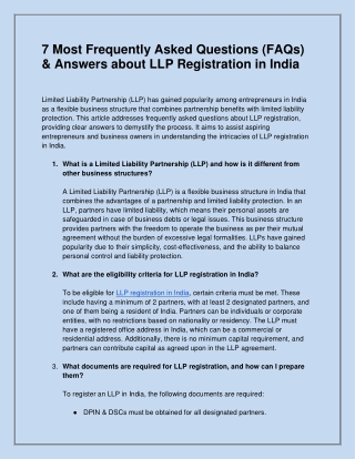 (FAQs) & Answers about LLP Registration in India.