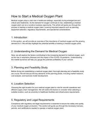 How to Start a Medical Oxygen Plant