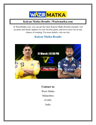 Kalyan Matka Results  Wazirmatka.com